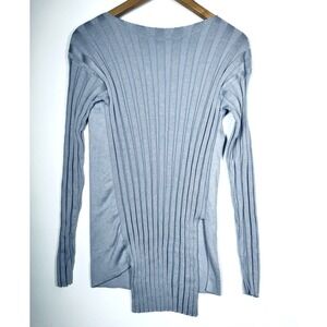 Matthildur Sweater Womens XS Blue Rib Knit Asymmetrical Hem Icelandic Minimalist